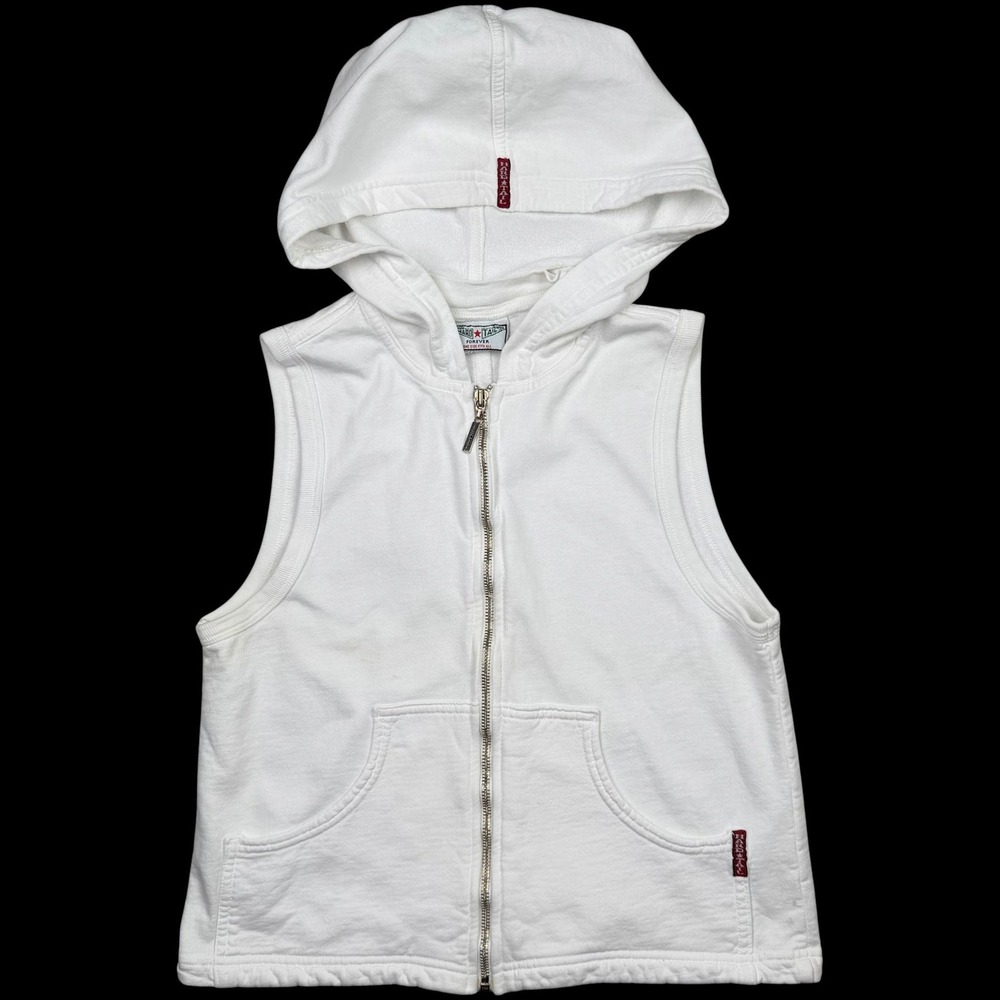 Hard Tail Vest Womens One Size White Hooded Zip Front French Terry USA Pockets